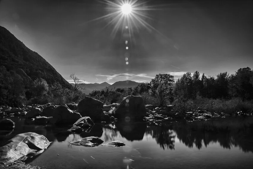 Black and white photograph of Ticino, Switzerland