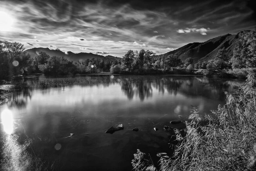 Black and white photograph of Ticino, Switzerland