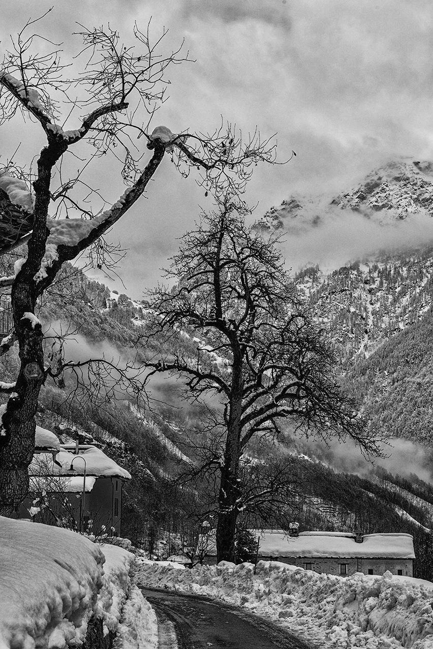 Black and white photograph of Ticino, Switzerland