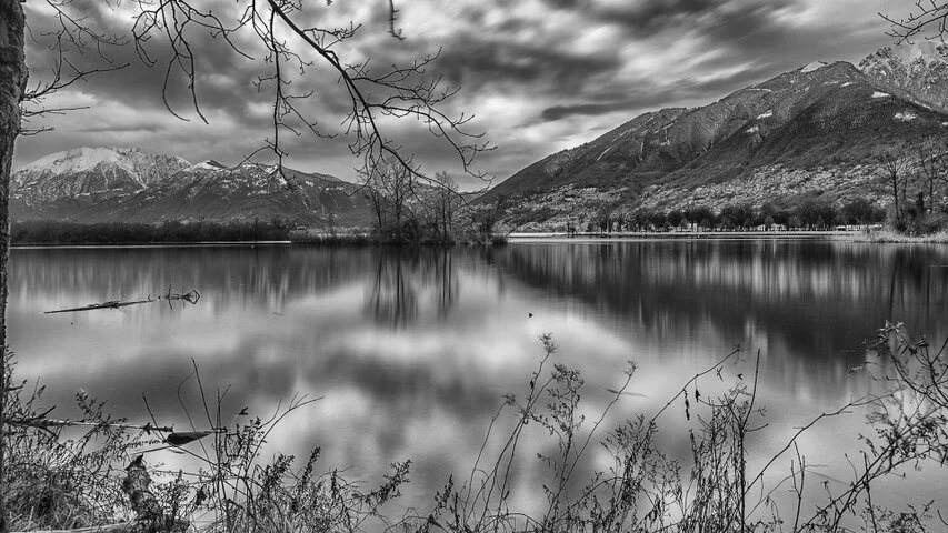 Black and white photograph of Ticino, Switzerland