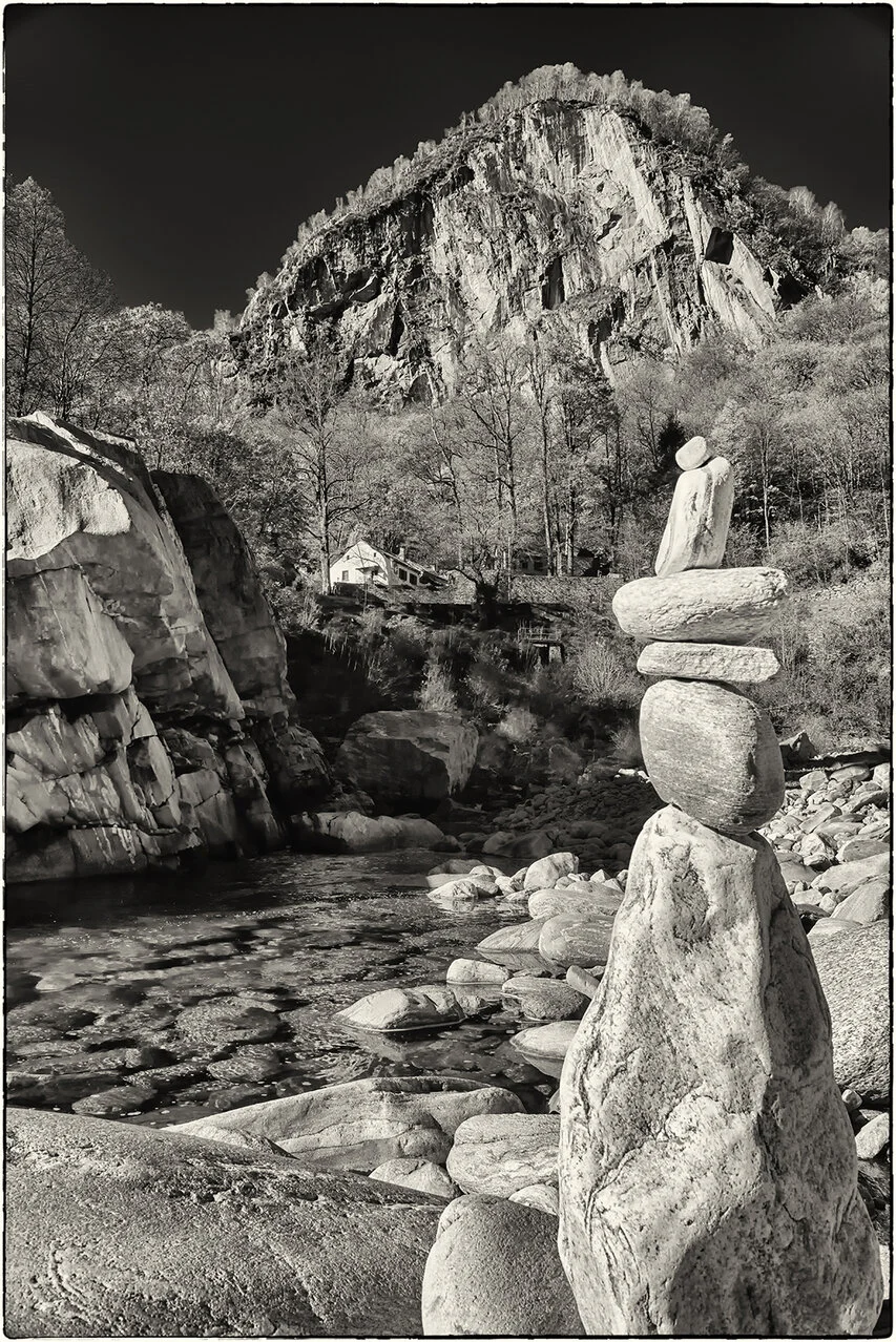 Black and white photograph of Ticino, Switzerland