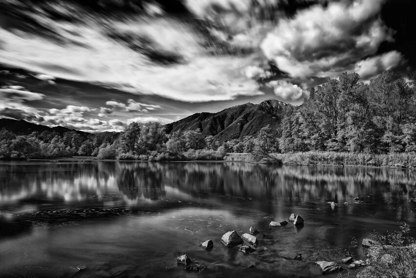 Black and white photograph of Ticino, Switzerland