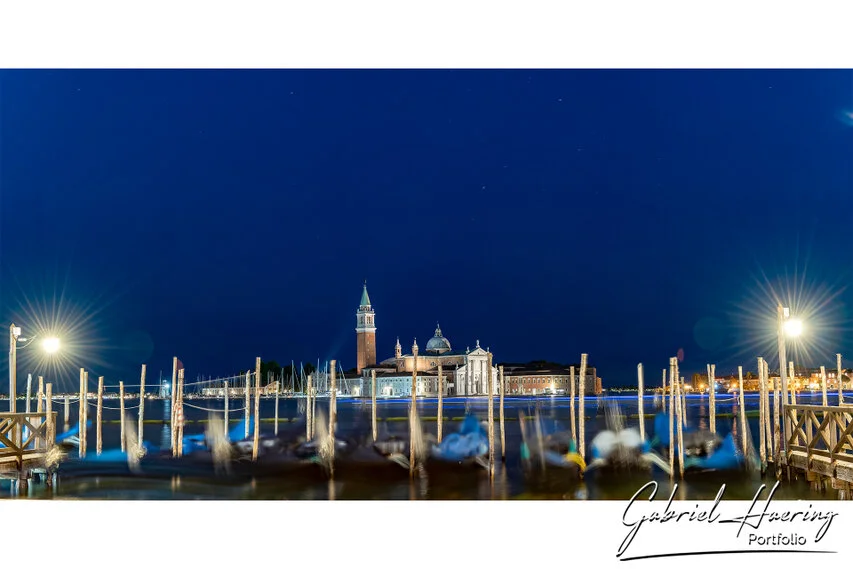 Long exposure color and black & white photograph of Venice, Italy’s canals and architecture during the day and night