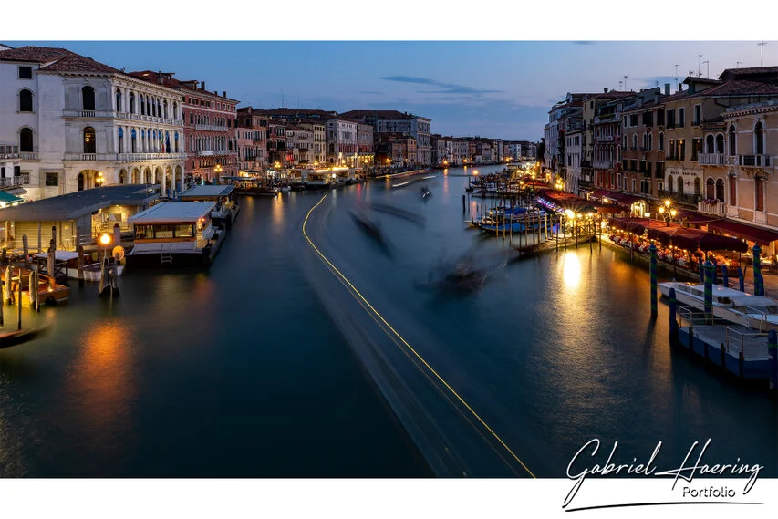 Long exposure color and black & white photograph of Venice, Italy’s canals and architecture during the day and night