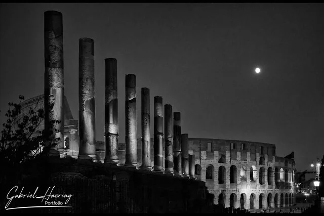 Long exposure color and black & white photograph of Rome, Italy’s historic landmarks during the day and night