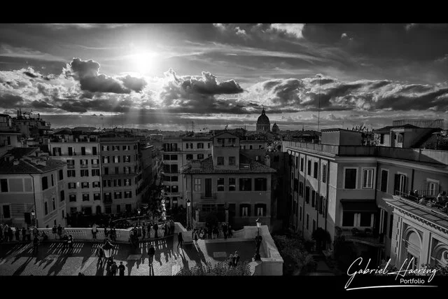 Long exposure color and black & white photograph of Rome, Italy’s historic landmarks during the day and night